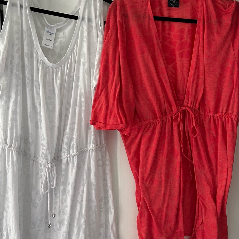 Lot of 2 Swim Cover Ups Faded Glory Catalina Coral Pink White 1X / 16 / 16W